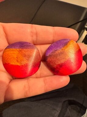 Vintage 80s Dyed Wood Sunset Statement Earrings